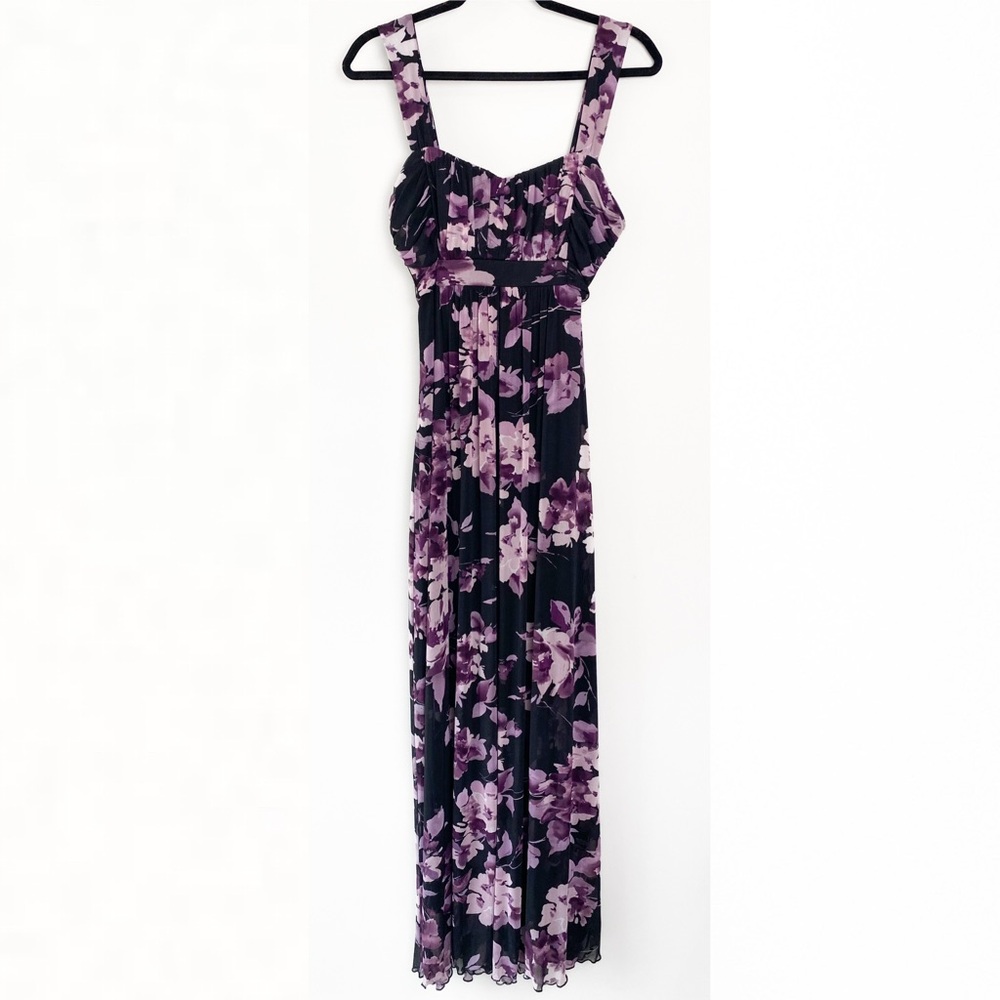 Connected Apparel Dark Floral Babydoll Maxi Dress 12 Purple Whimsigoth Y2K Fairy